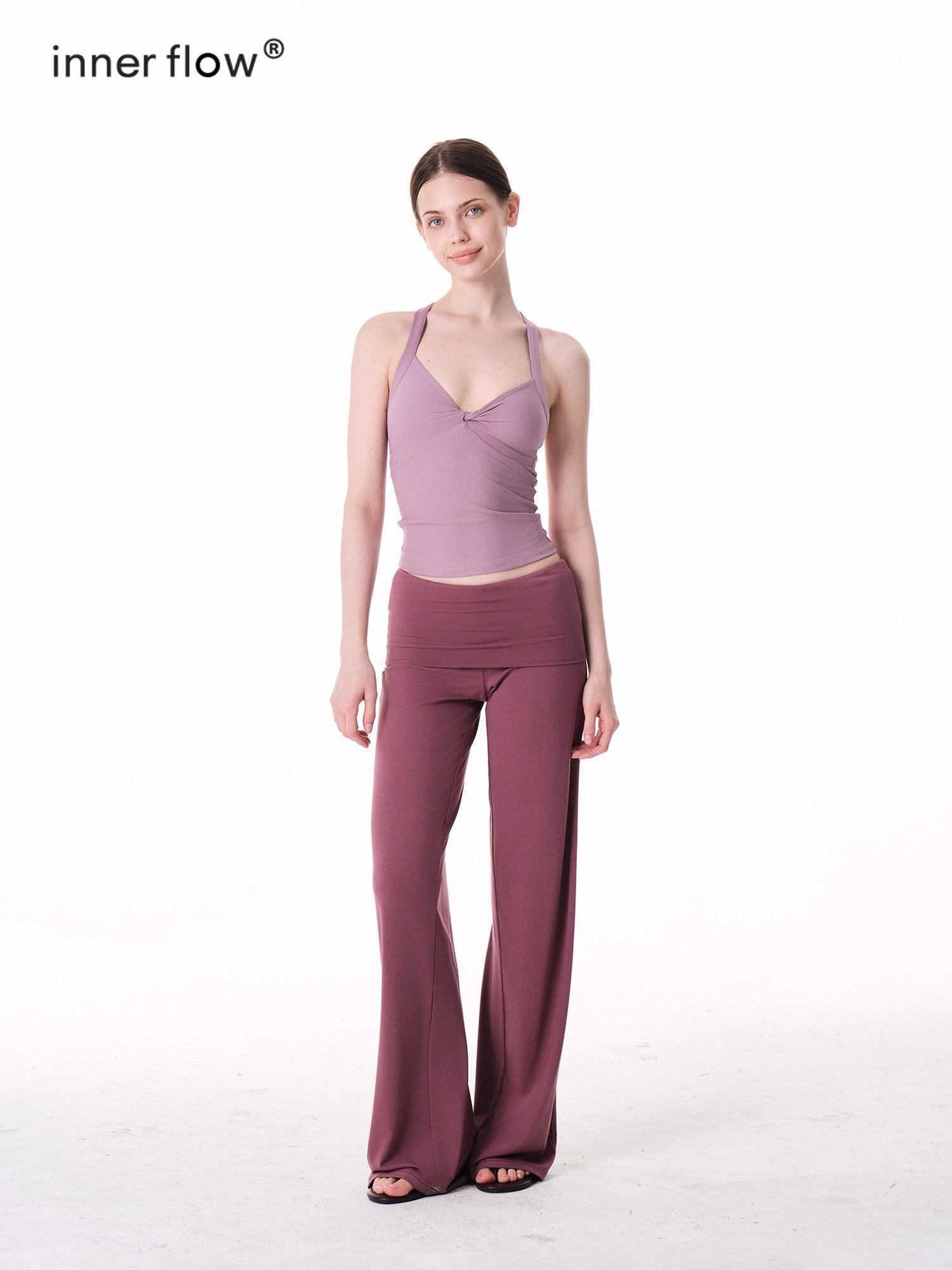 innerflow Two Tone Cuff Solid Drapey Straight Natural Waist Women&