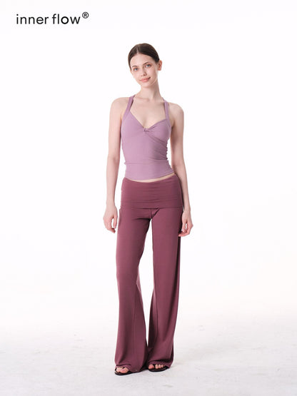 innerflow Two Tone Cuff Solid Drapey Straight Natural Waist Women&
