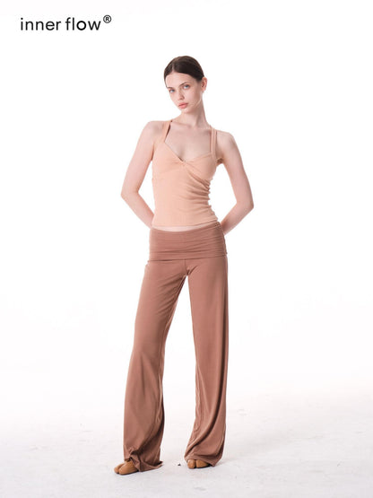 innerflow Two Tone Cuff Solid Drapey Straight Natural Waist Women&