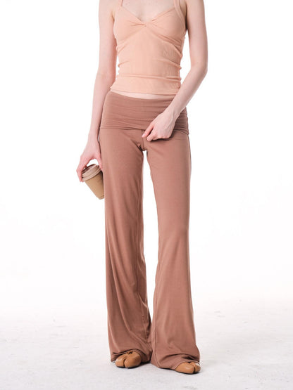 innerflow Two Tone Cuff Solid Drapey Straight Natural Waist Women&