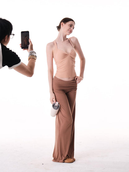 innerflow Two Tone Cuff Solid Drapey Straight Natural Waist Women&