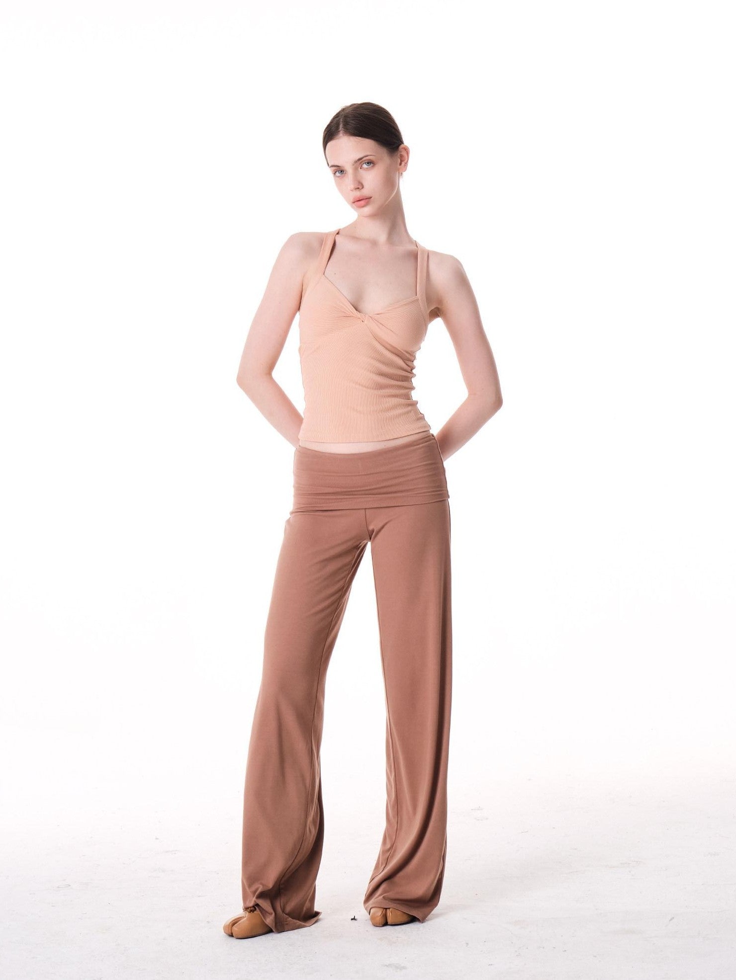 innerflow Two Tone Cuff Solid Drapey Straight Natural Waist Women&