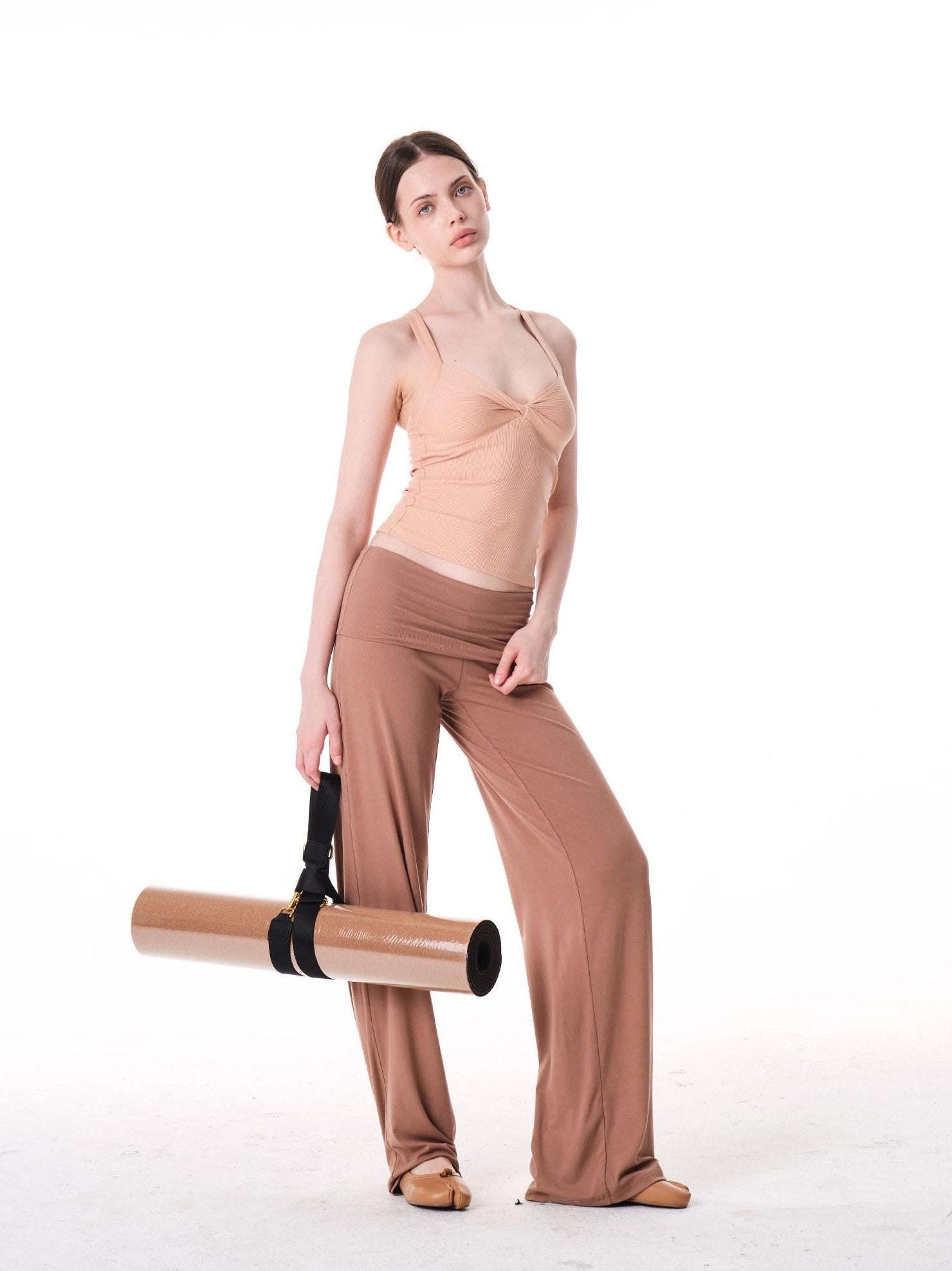 innerflow Two Tone Cuff Solid Drapey Straight Natural Waist Women&