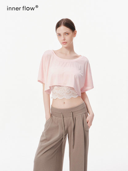 innerflow Two Tone Cutout Drapey Crop Two Piece Women&