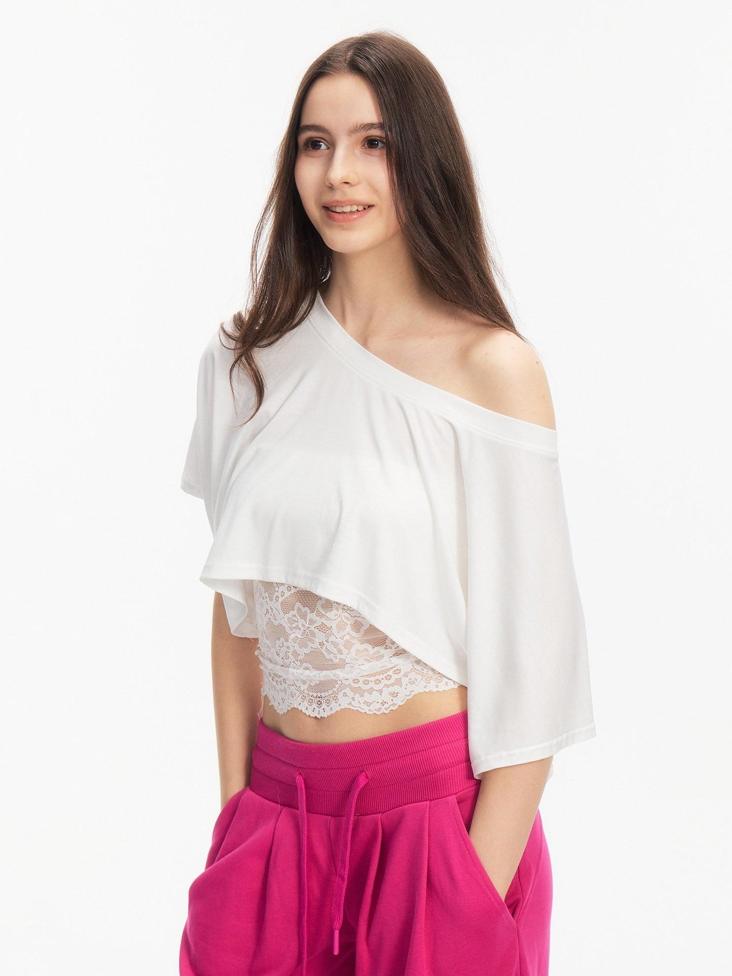 innerflow Two Tone Cutout Drapey Crop Two Piece Women&