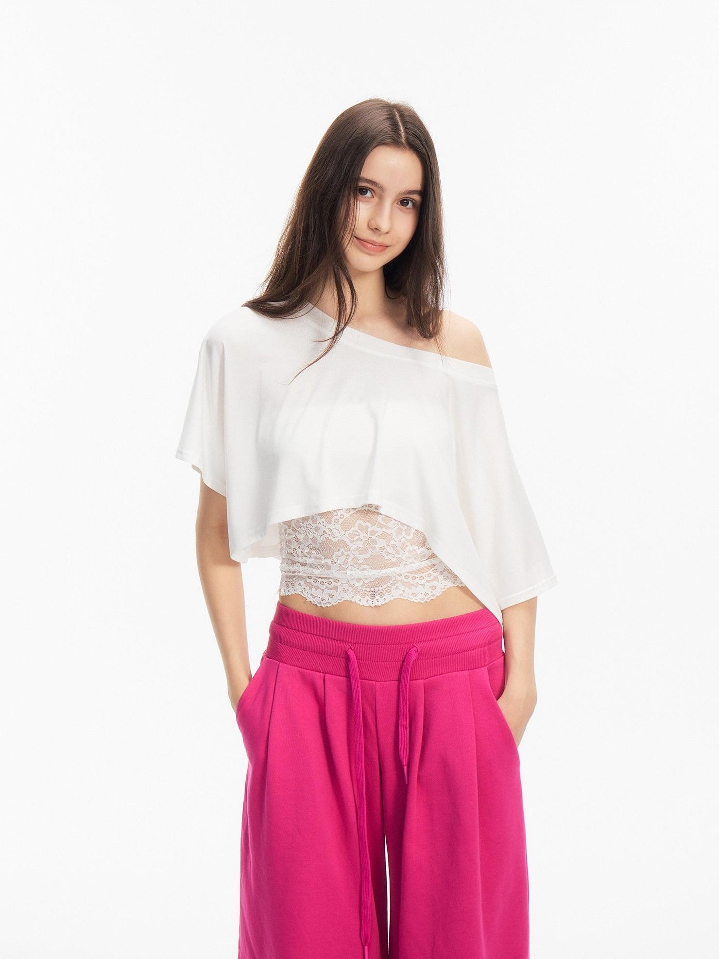 innerflow Two Tone Cutout Drapey Crop Two Piece Women&