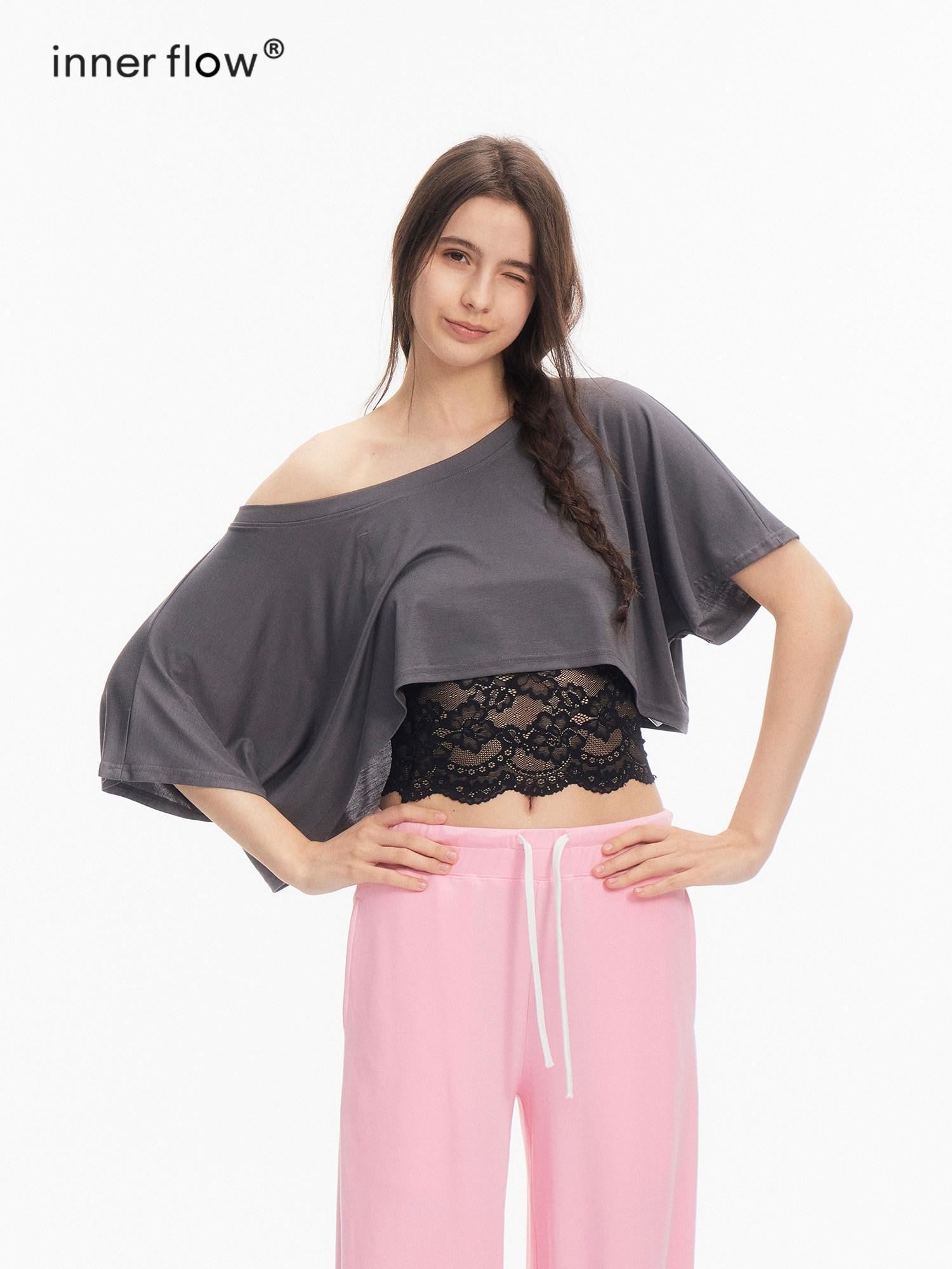innerflow Two Tone Cutout Drapey Crop Two Piece Women&