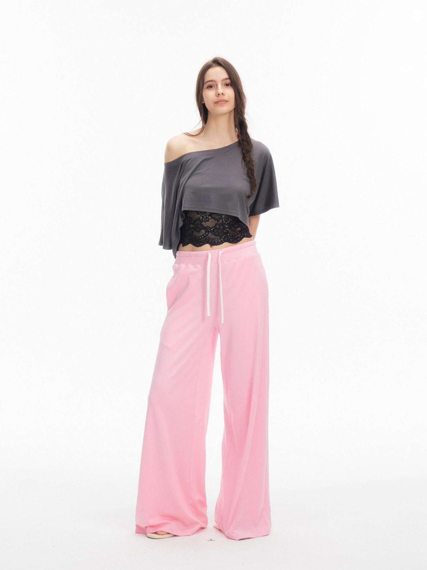 innerflow Two Tone Cutout Drapey Crop Two Piece Women&