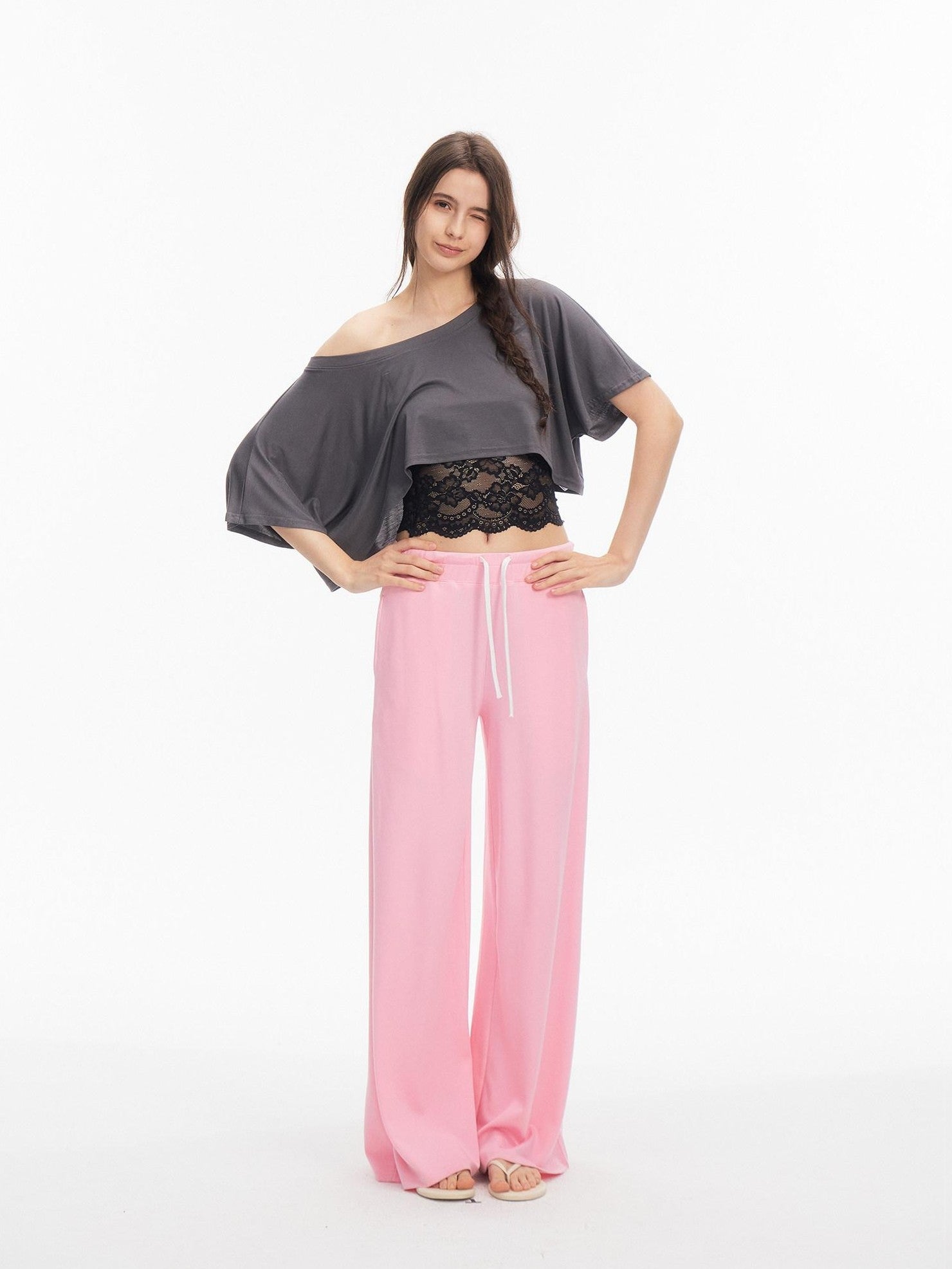 innerflow Two Tone Cutout Drapey Crop Two Piece Women&