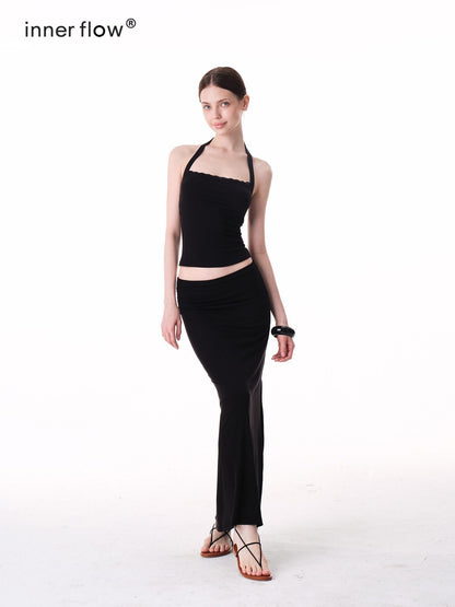 innerflow Two Tone Lace Back Cropped Fitted Women&