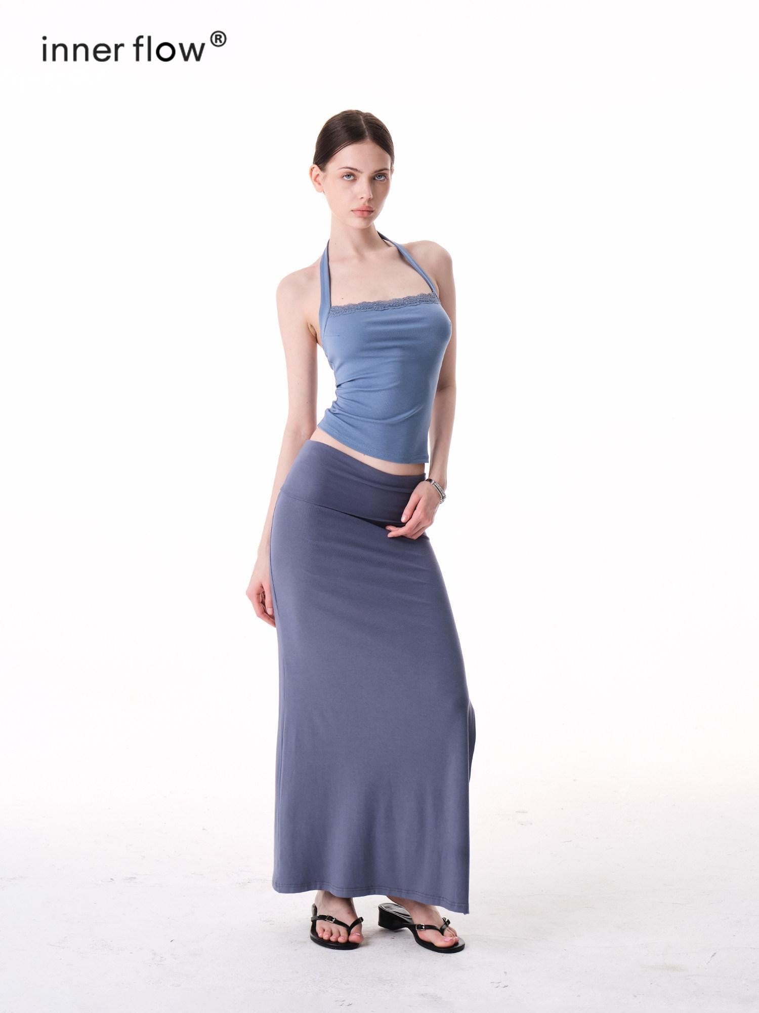 innerflow Two Tone Lace Back Cropped Fitted Women&