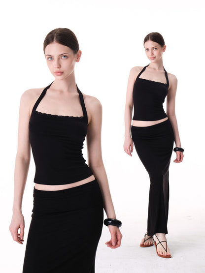 innerflow Two Tone Lace Back Cropped Fitted Women&