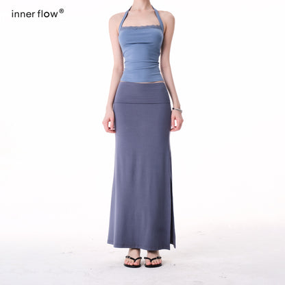 innerflow_Two_Tone_Rolled_Hem_Side_Slit_Drapey_Slim_Fit_Women&