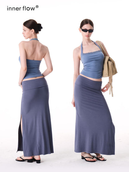 innerflow Two Tone Rolled Hem Side Slit Drapey Slim Fit Women&