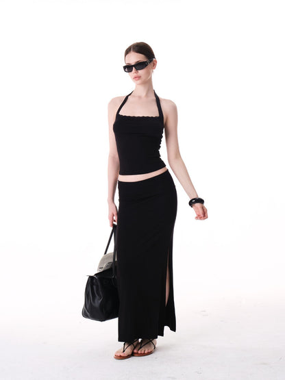 innerflow Two Tone Rolled Hem Side Slit Drapey Slim Fit Women&