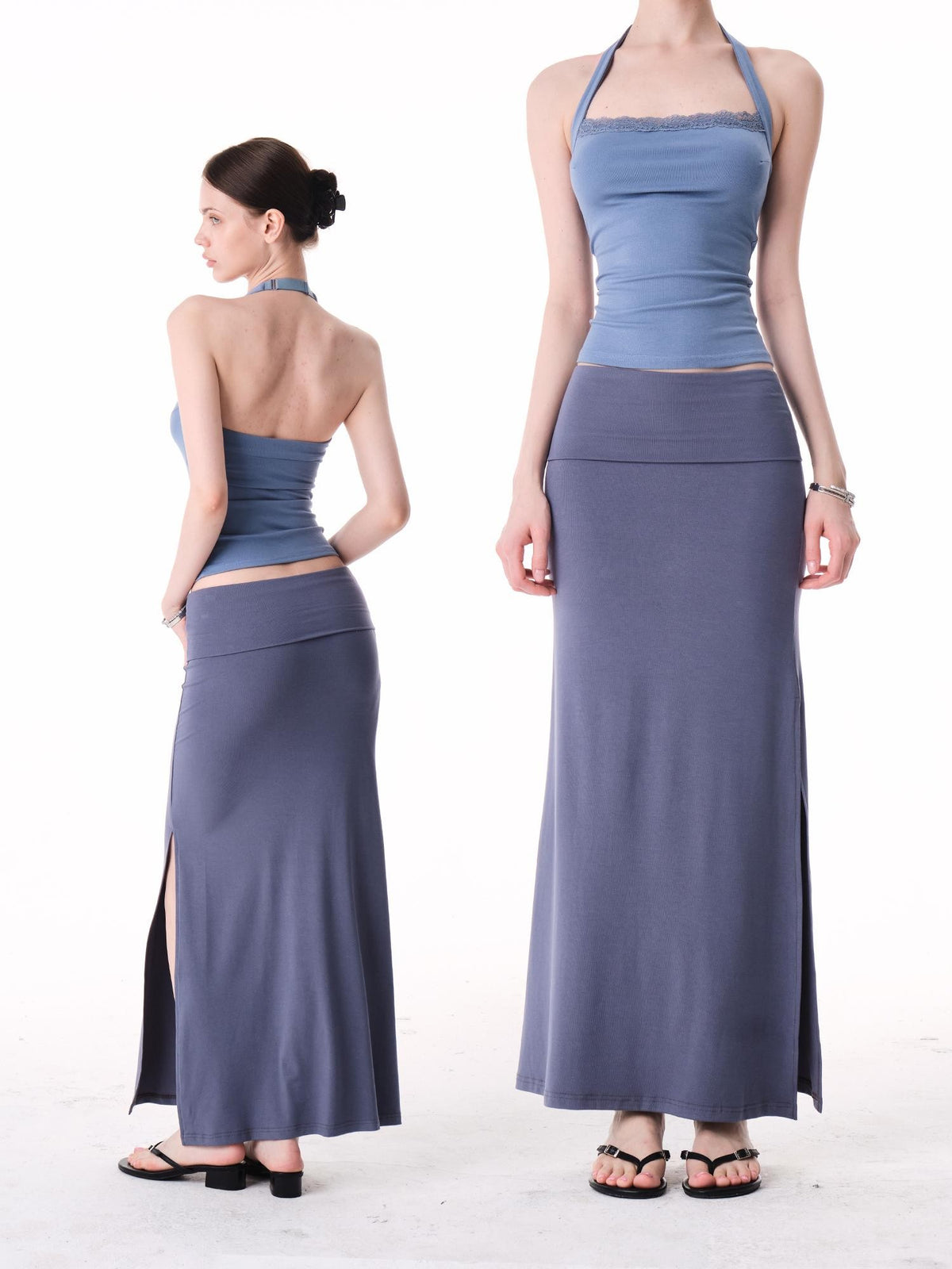 innerflow Two Tone Rolled Hem Side Slit Drapey Slim Fit Women&