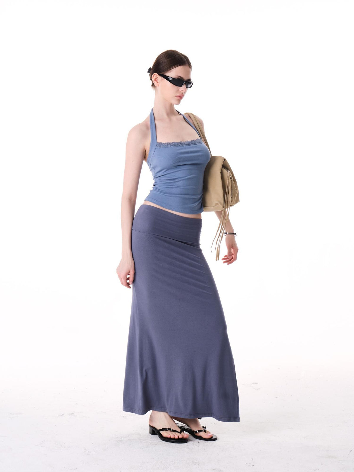 innerflow Two Tone Rolled Hem Side Slit Drapey Slim Fit Women&