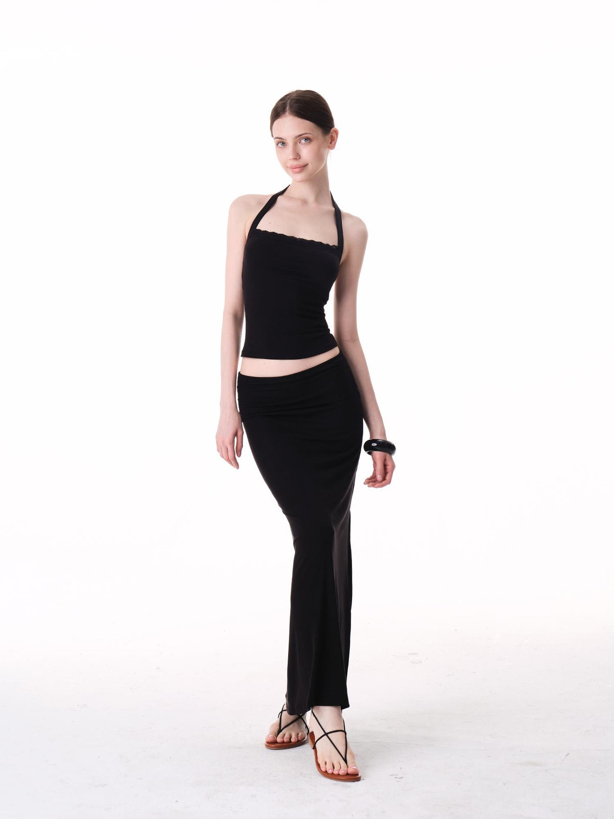 innerflow Two Tone Rolled Hem Side Slit Drapey Slim Fit Women&