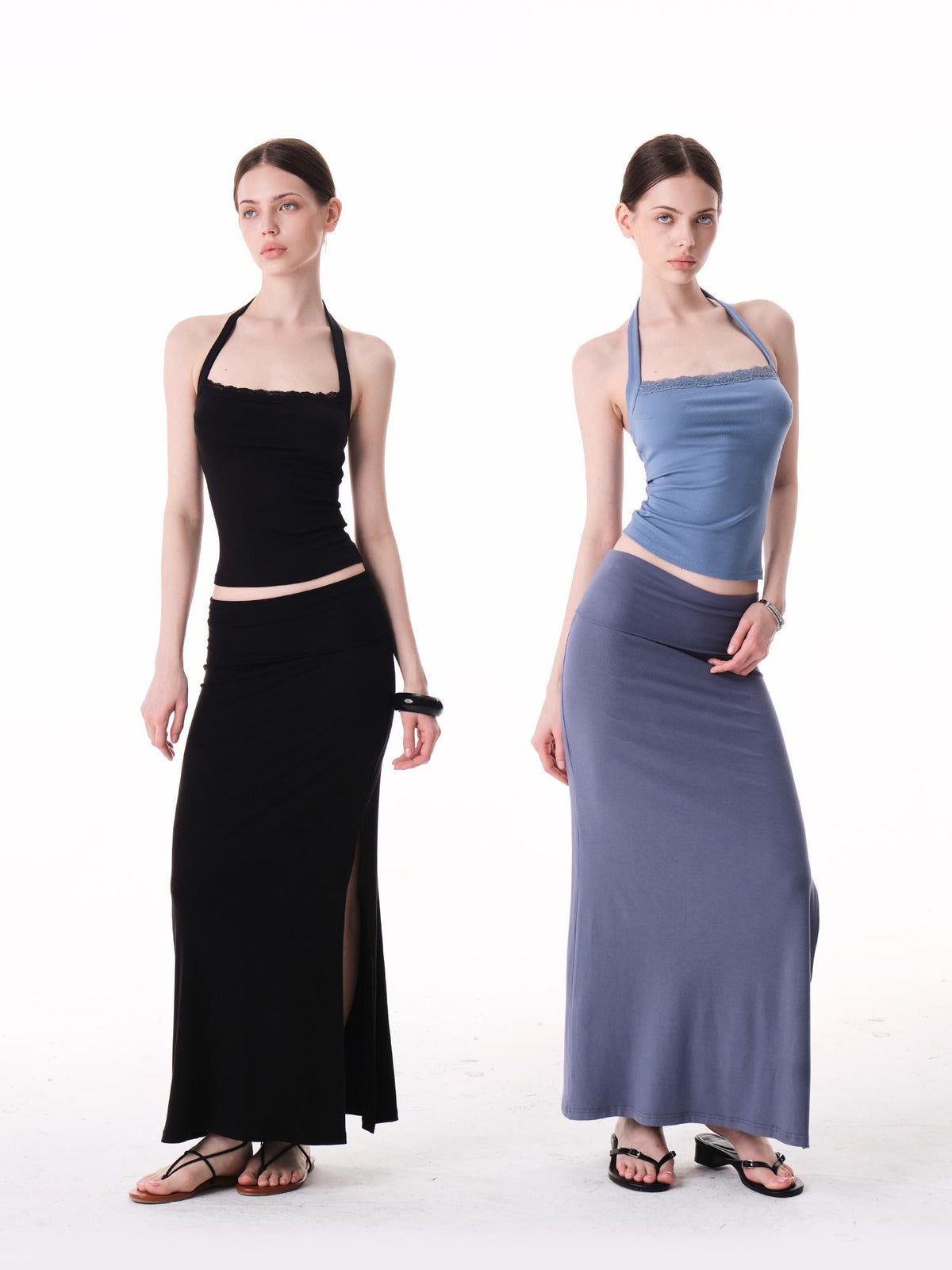 innerflow Two Tone Rolled Hem Side Slit Drapey Slim Fit Women&