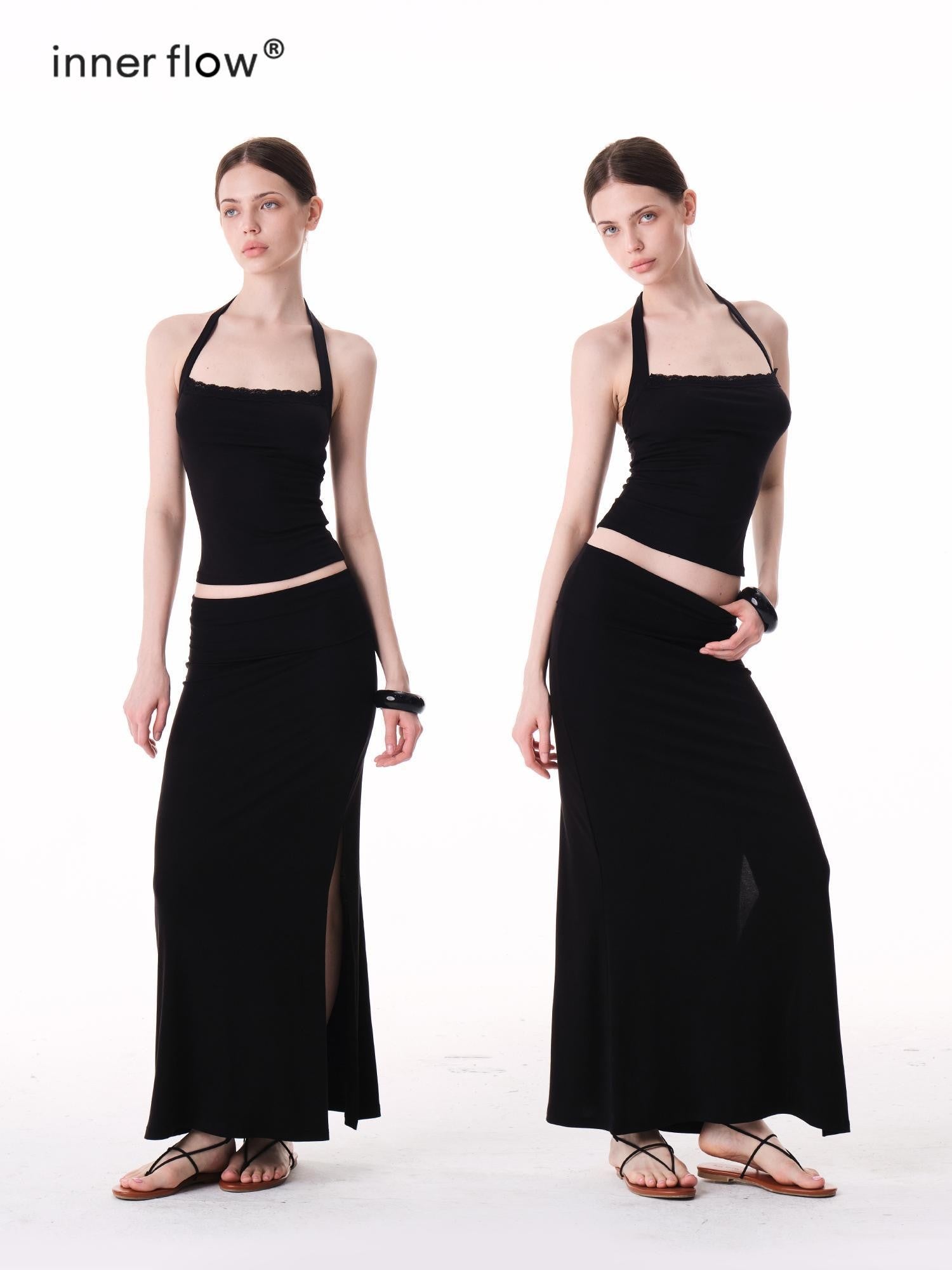innerflow Two Tone Rolled Hem Side Slit Drapey Slim Fit Women&