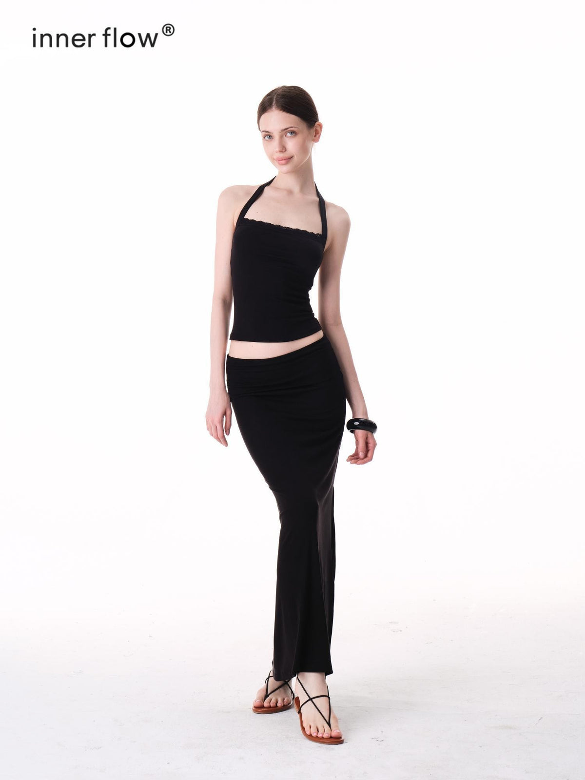 innerflow Two Tone Rolled Hem Side Slit Drapey Slim Fit Women&