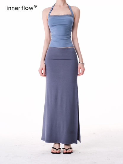 innerflow Two Tone Rolled Hem Side Slit Drapey Slim Fit Women&