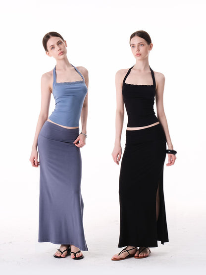 innerflow Two Tone Rolled Hem Side Slit Drapey Slim Fit Women&