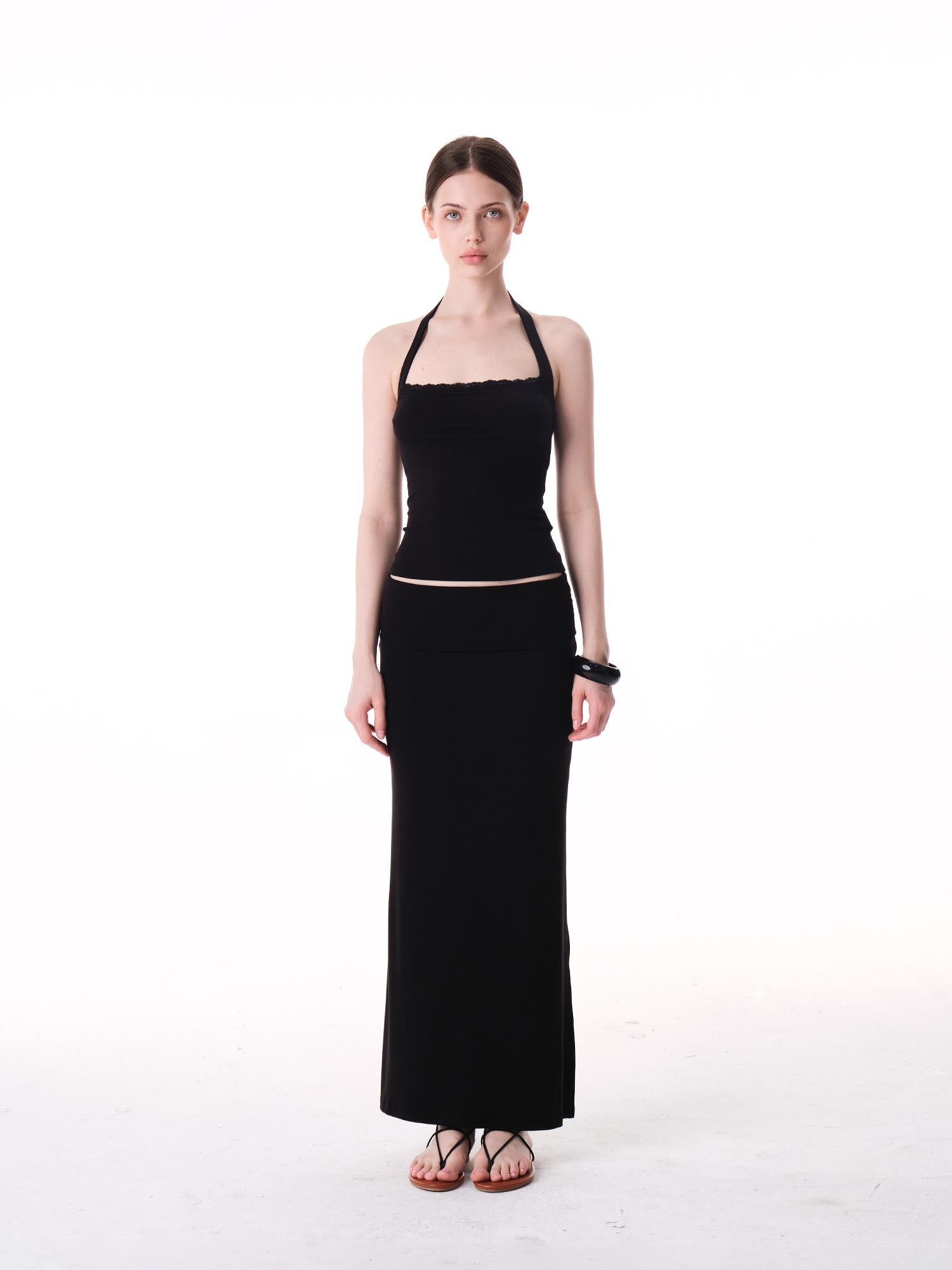 innerflow Two Tone Rolled Hem Side Slit Drapey Slim Fit Women&