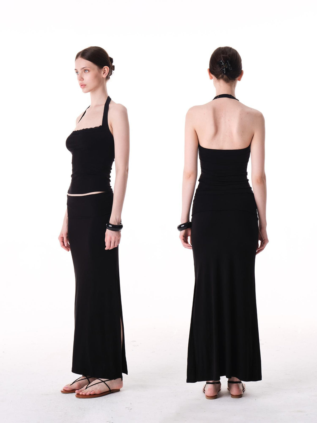 innerflow Two Tone Rolled Hem Side Slit Drapey Slim Fit Women&