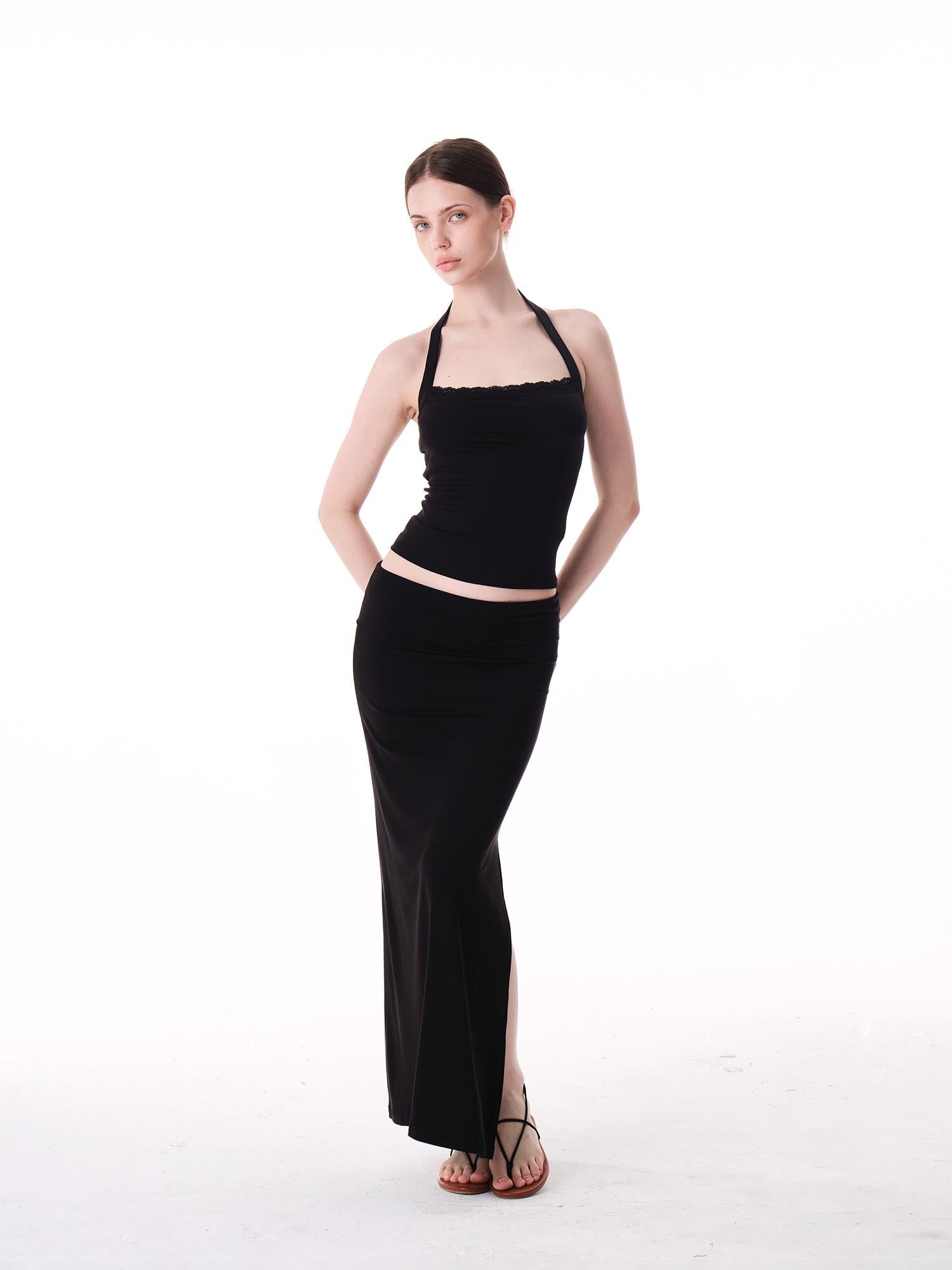 innerflow Two Tone Rolled Hem Side Slit Drapey Slim Fit Women&