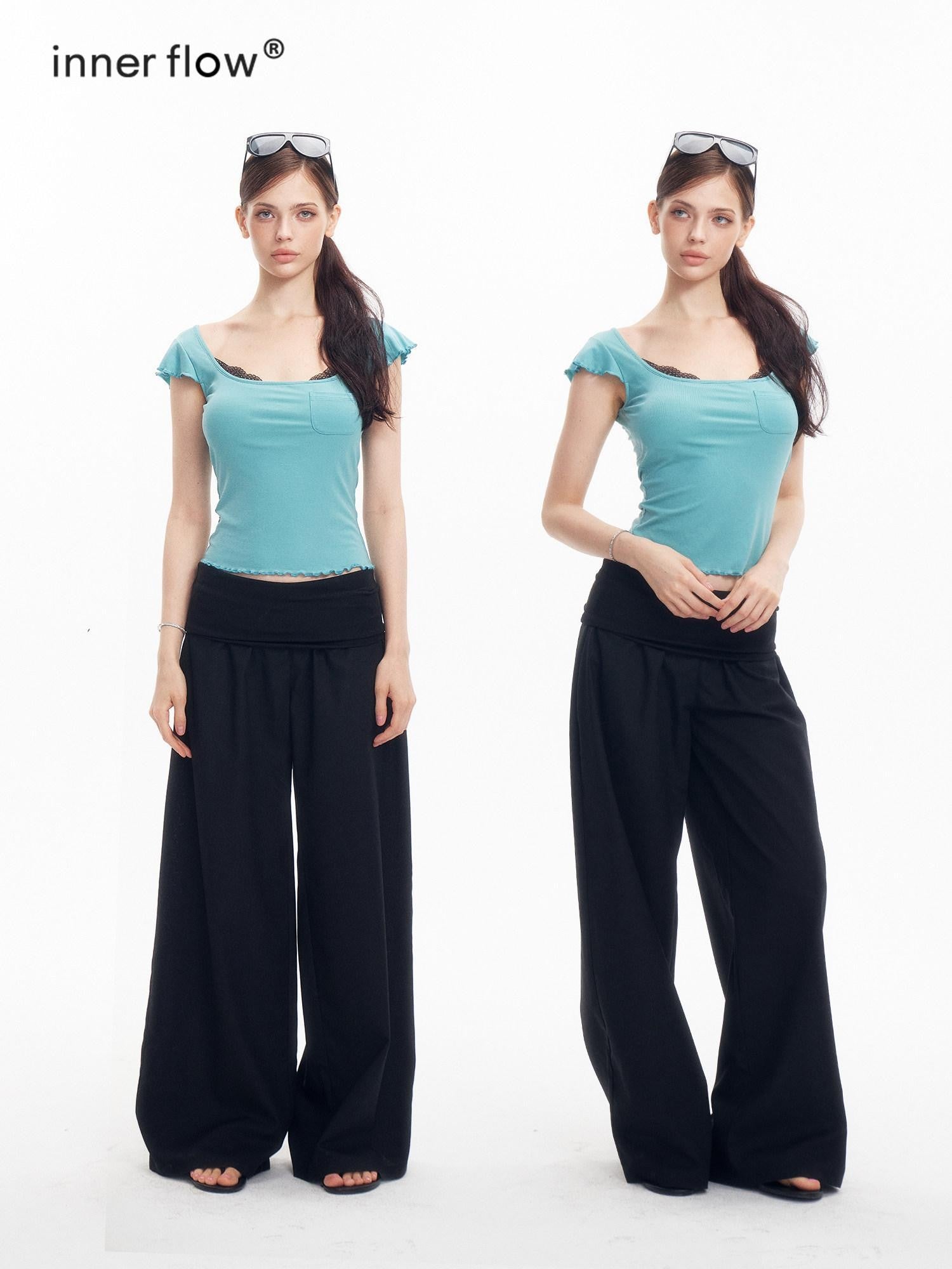 innerflow Two Tone Turn Up Cuff Relaxed Slimming Women&