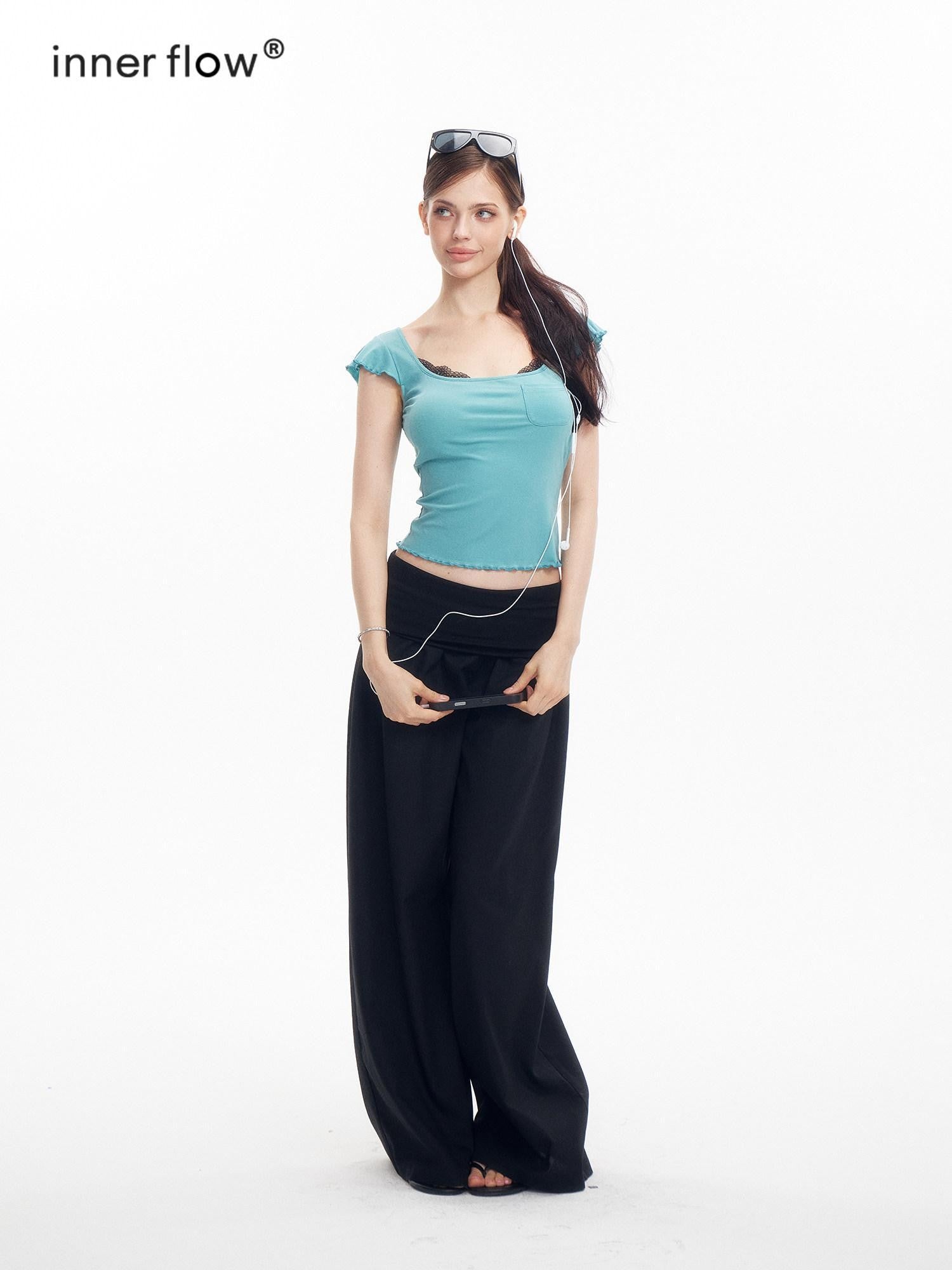 innerflow Two Tone Turn Up Cuff Relaxed Slimming Women&