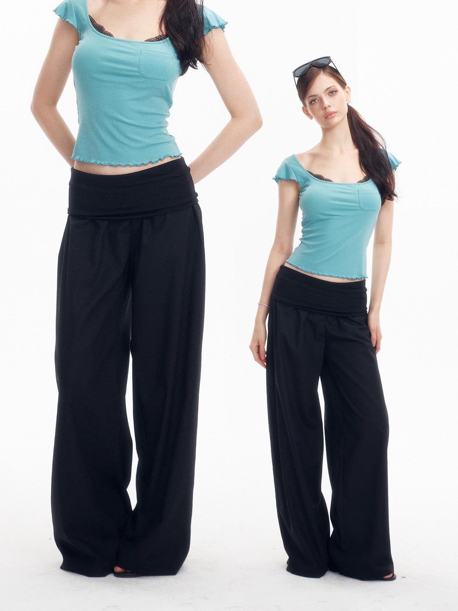 innerflow Two Tone Turn Up Cuff Relaxed Slimming Women&