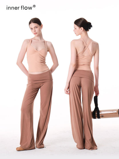innerflow Two Tone Twist Knot Backless V-neck Ruching Slim Women&