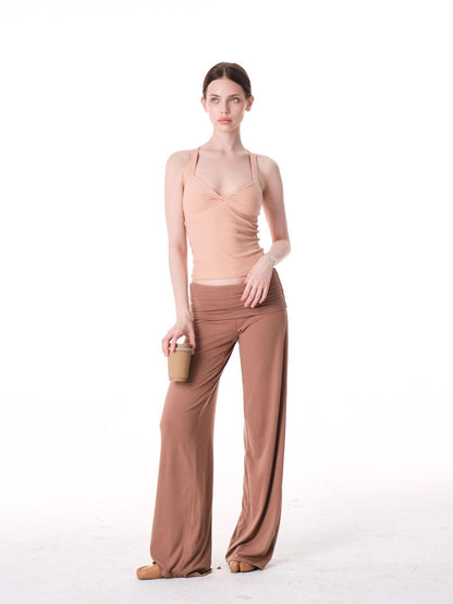 innerflow Two Tone Twist Knot Backless V-neck Ruching Slim Women&