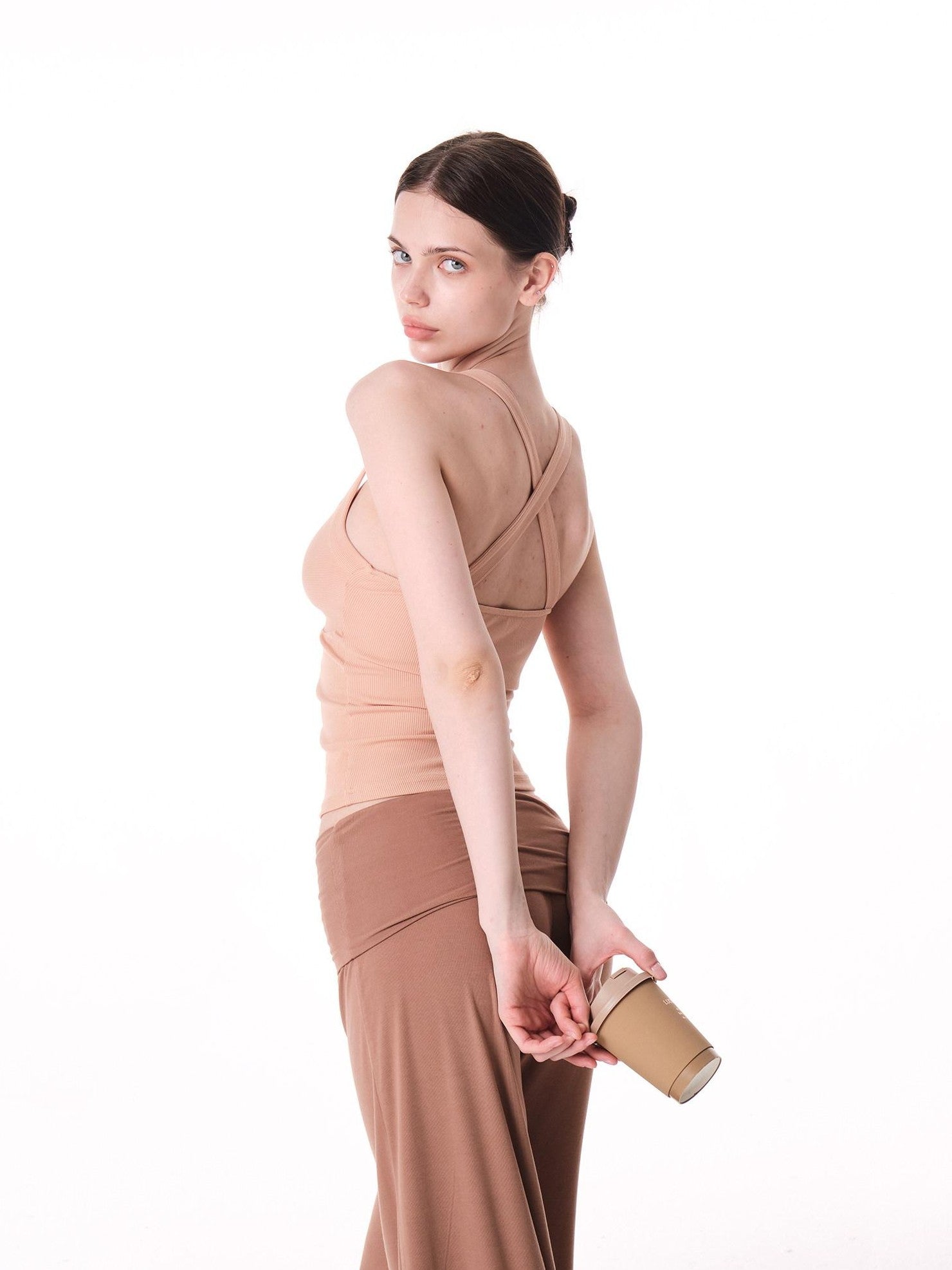 innerflow Two Tone Twist Knot Backless V-neck Ruching Slim Women&