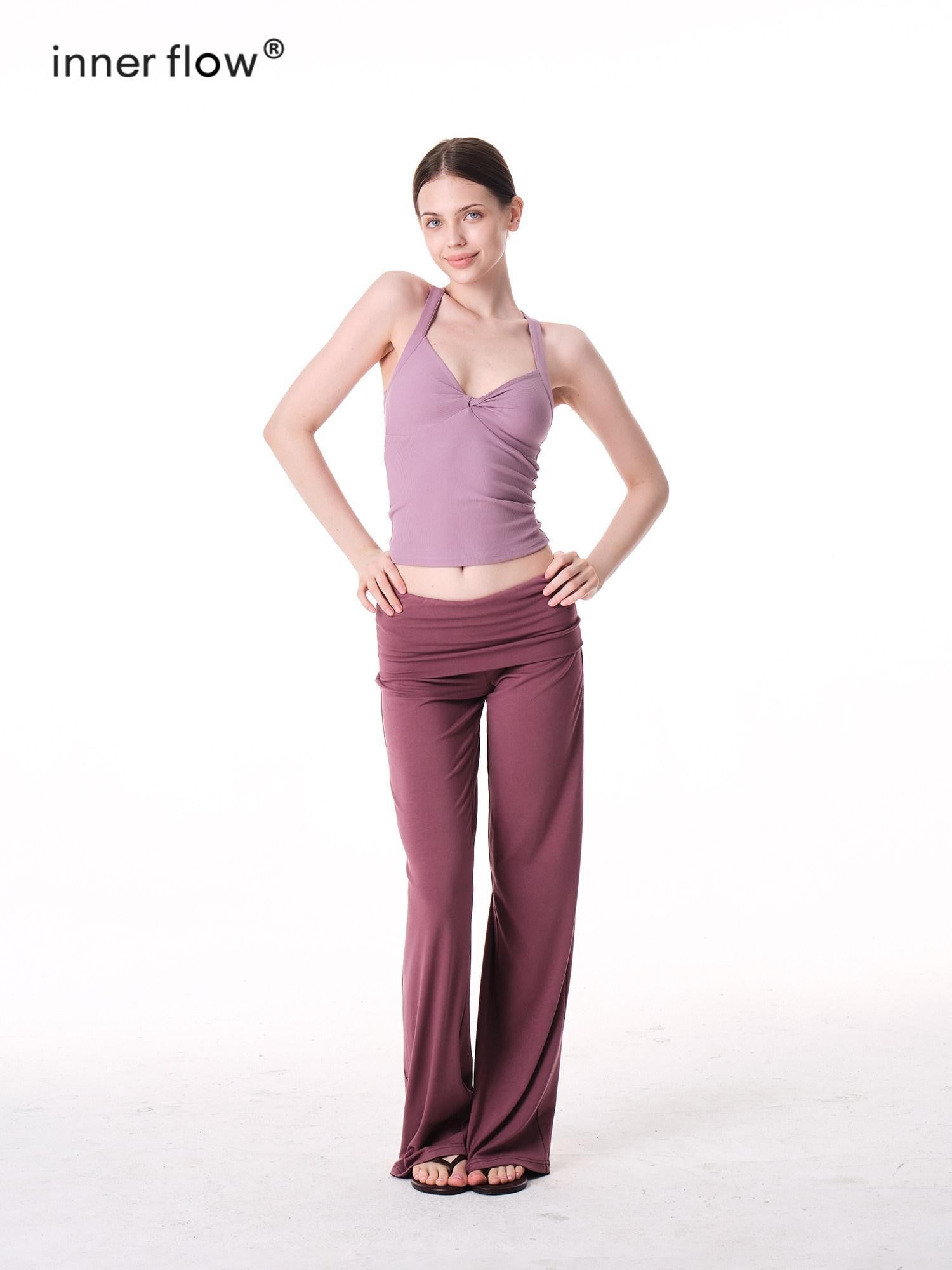 innerflow Two Tone Twist Knot Backless V-neck Ruching Slim Women&