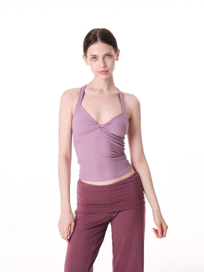 innerflow Two Tone Twist Knot Backless V-neck Ruching Slim Women&