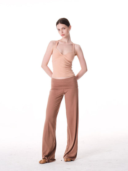 innerflow Two Tone Twist Knot Backless V-neck Ruching Slim Women&