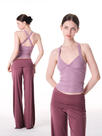 innerflow Two Tone Twist Knot Backless V-neck Ruching Slim Women&