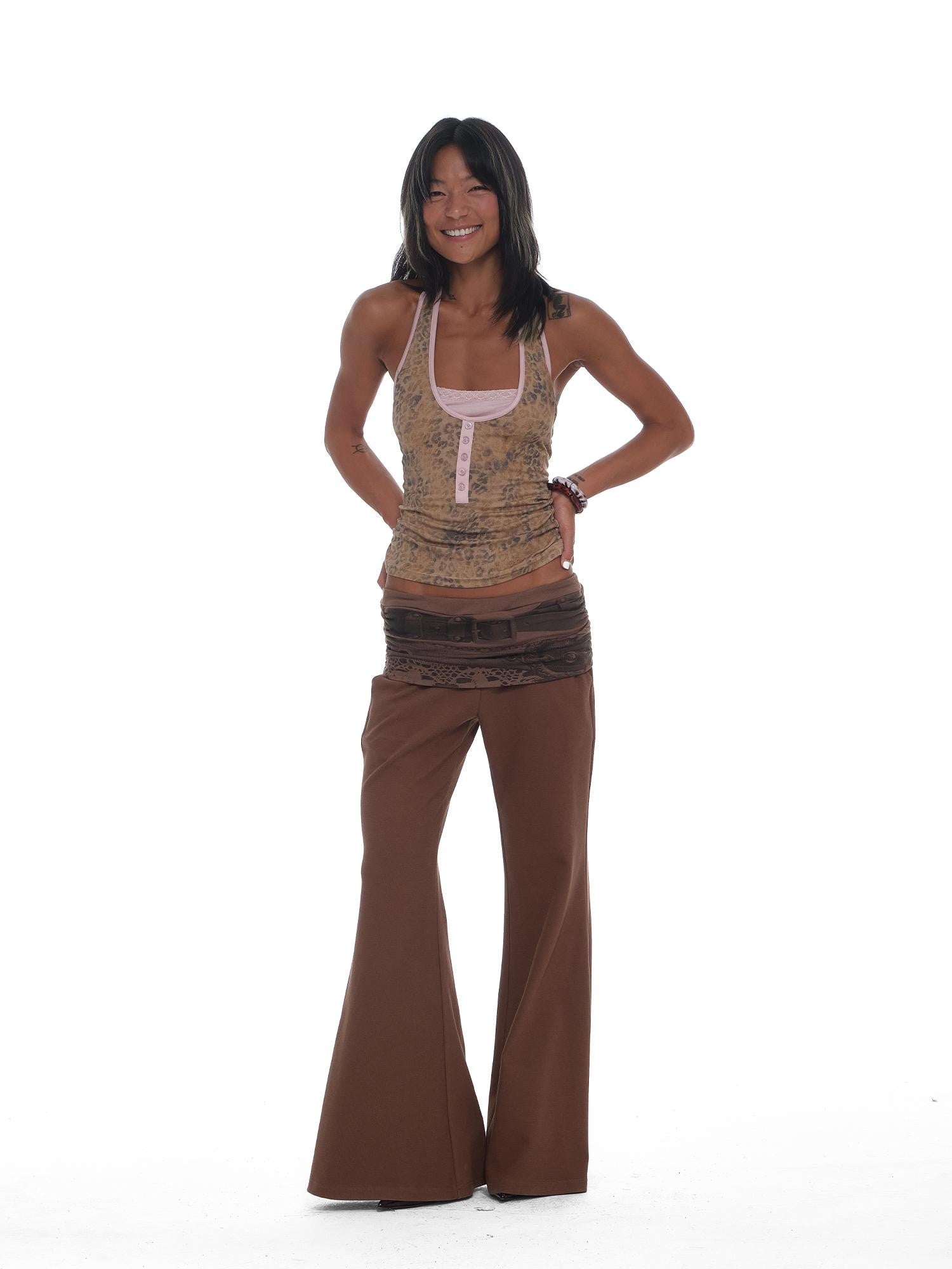 innerflow Vintage Low Rise Waistband Print Micro Flare Women&