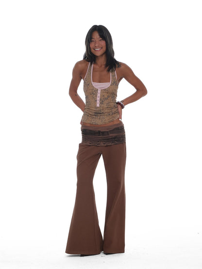 innerflow Vintage Low Rise Waistband Print Micro Flare Women&