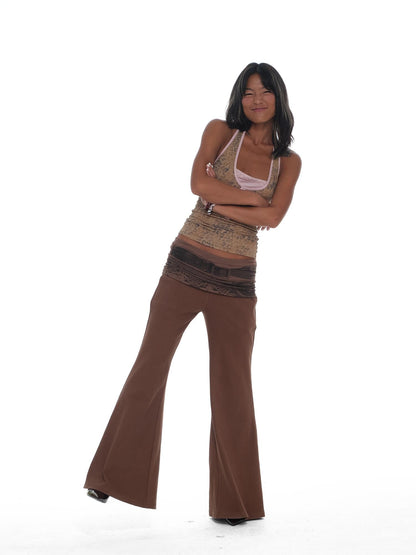 innerflow Vintage Low Rise Waistband Print Micro Flare Women&