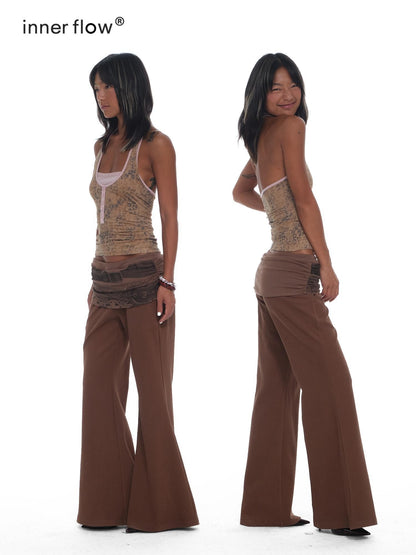 innerflow Vintage Low Rise Waistband Print Micro Flare Women&