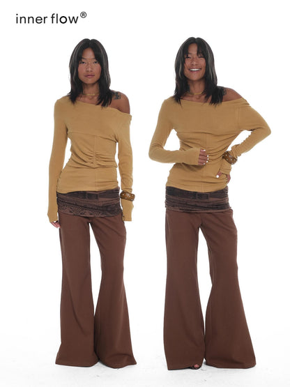 innerflow Vintage Low Rise Waistband Print Micro Flare Women&