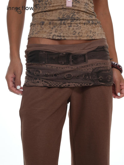 innerflow Vintage Low Rise Waistband Print Micro Flare Women&