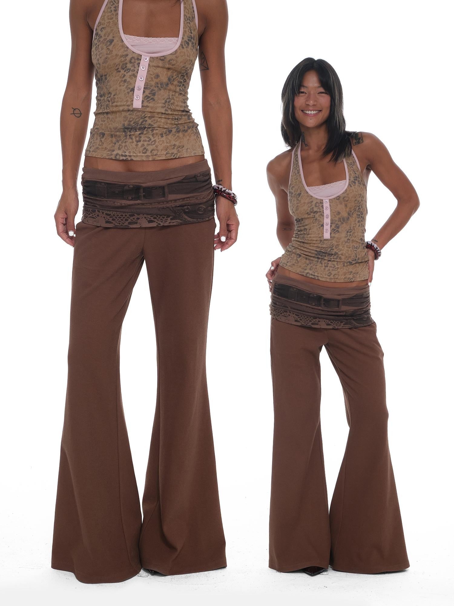 innerflow Vintage Low Rise Waistband Print Micro Flare Women&