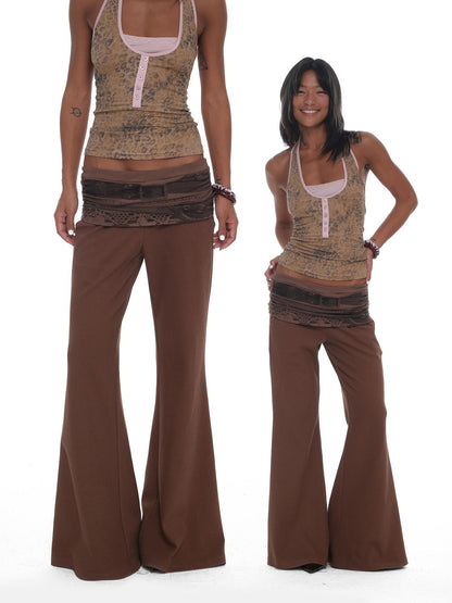 innerflow Vintage Low Rise Waistband Print Micro Flare Women&