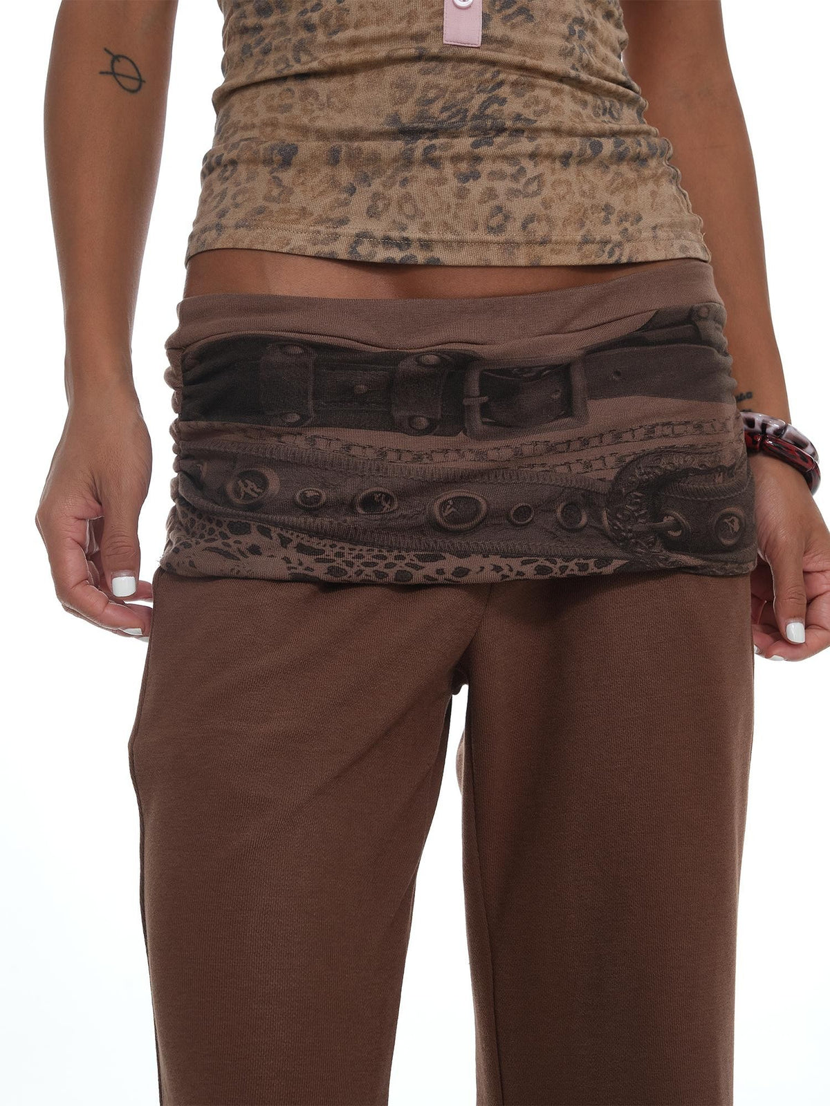 innerflow Vintage Low Rise Waistband Print Micro Flare Women&