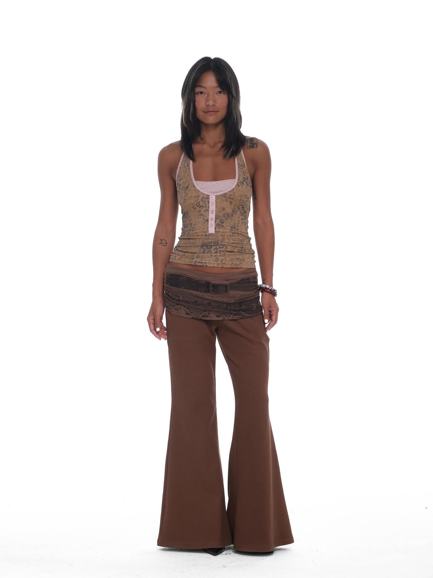 innerflow Vintage Low Rise Waistband Print Micro Flare Women&